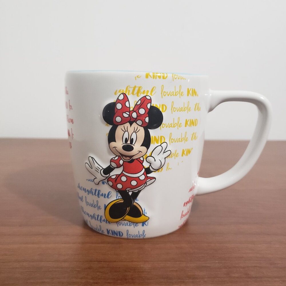 Disney Parks Coffee Mug Mickey Mouse Minnie 3D Design Kind White & Blue Ceramic